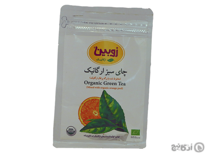 چای سبز مخلوط شده با برگه پرتقال ارگانیک زوبین 100 گرمی